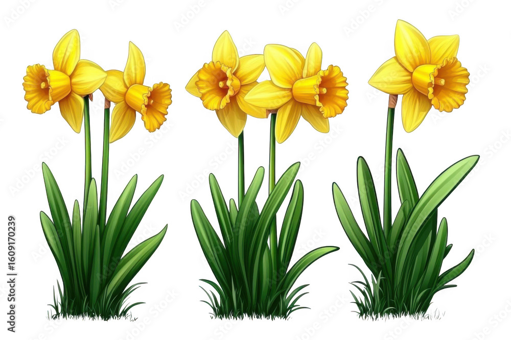 Obraz premium Daffodils Illustration Bloom With Grace, Celebrate Springtime Season With Beautiful Vector Flower