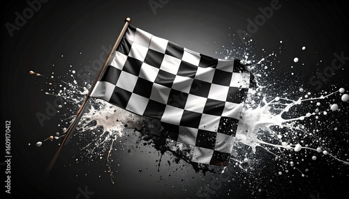 Checkered racing flag set against a split-action background