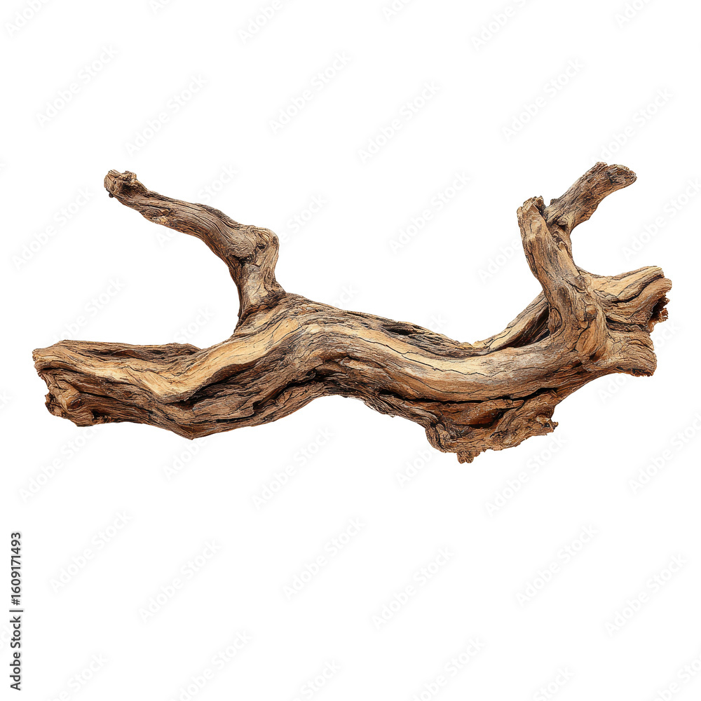 Fototapeta premium Unique twisted driftwood piece for home decor or garden display in natural wood tones and textures