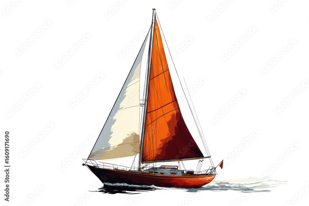 Fototapeta premium Sailboat Glides Smoothly On Water with Nautical Adventure Theme.