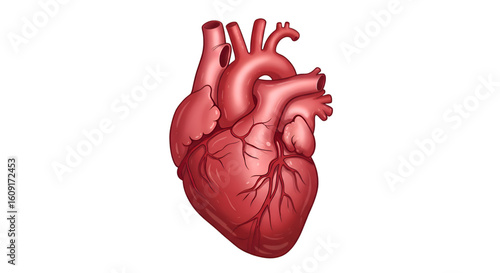 An anatomically correct illustration of the human heart showing its major arteries and veins.
