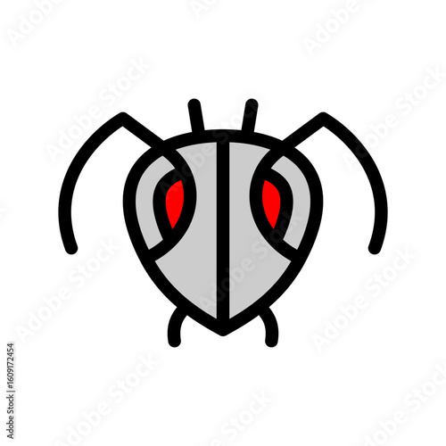 Ant head logo mascot. Insect cartoon style symbol icon. Curious simple illustration of bug head with red eyes and antennae. Editable stroke.