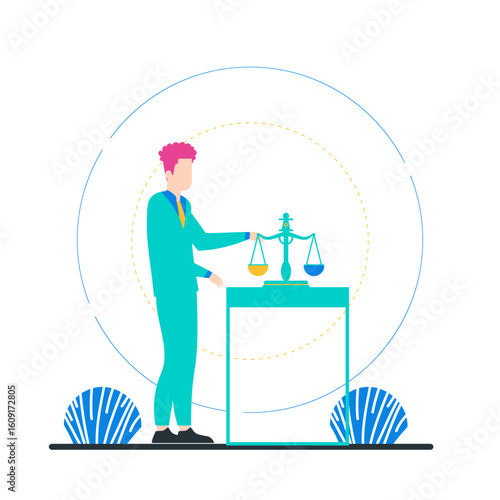 Lawyer. Lawyer with scales of justice balancing weights isolated on transparent background