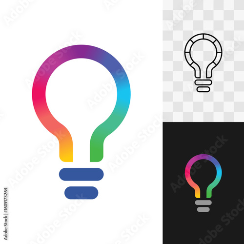 Light bulb idea logo icon. Colorful lightbulb symbol filled with bright rainbow seamless gradient. Creativity elegant minimalistic sign