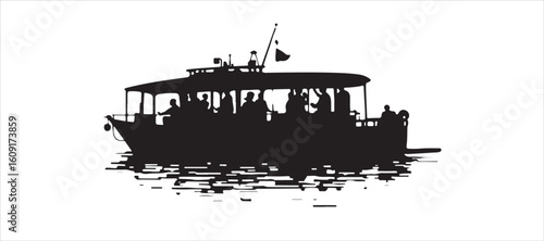 Vector illustration of a tourist boat silhouette. on a white background