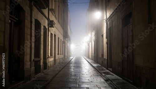 Fototapeta Naklejka Na Ścianę i Meble -  Foggy alleyway at night