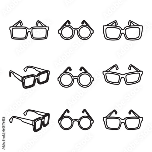 Diverse Eyewear Collection A Stylish Array of Spectacles and Glasses in Varied Shapes and Designs Offering Visual Clarity
