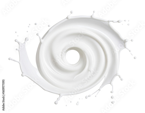 Circular Splash of White Milk Forming a Ring – Front View, Isolated on Transparent Background 