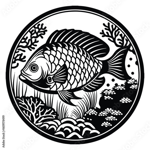 Fishing logo. Bass fish club emblem. Fishing theme vector illustration. Isolated on white Background	
