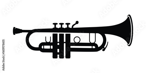 Elegant Black Trumpet Silhouette on White Background for Musical Designs and Creative Projects Jazz Instrument