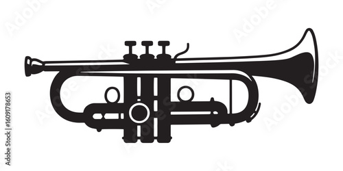 Black Silhouette of a Trumpet on a White Background Musical Instrument Illustration for Design and Decoration Purposes