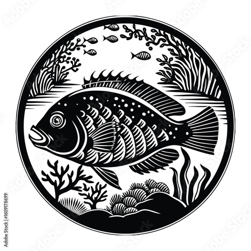 Fishing logo. Bass fish club emblem. Fishing theme vector illustration. Isolated on white Background	

