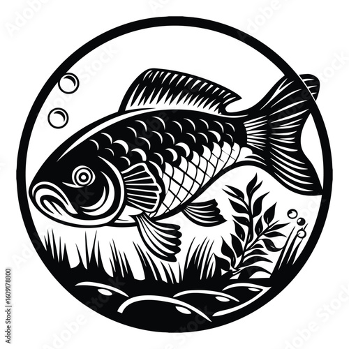 Fishing logo. Bass fish club emblem. Fishing theme vector illustration. Isolated on white Background	
