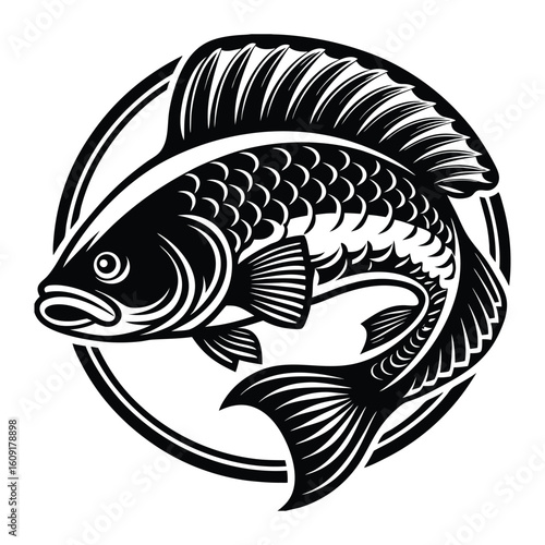 Fishing logo. Bass fish club emblem. Fishing theme vector illustration. Isolated on white Background	
