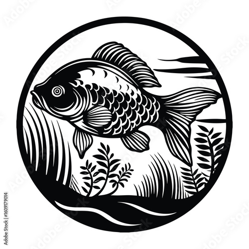 Fishing logo. Bass fish club emblem. Fishing theme vector illustration. Isolated on white Background	
