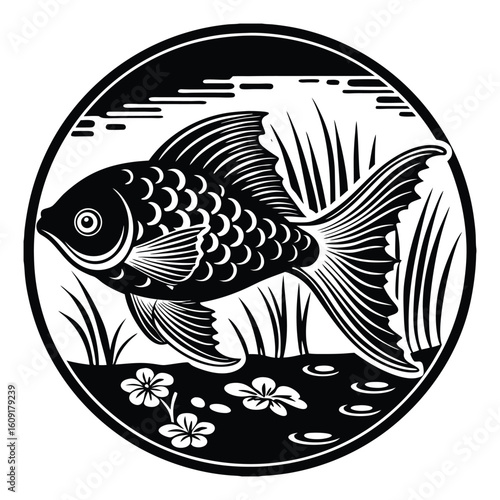 Fishing logo. Bass fish club emblem. Fishing theme vector illustration. Isolated on white Background	
