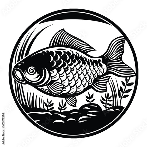 Fishing logo. Bass fish club emblem. Fishing theme vector illustration. Isolated on white Background	

