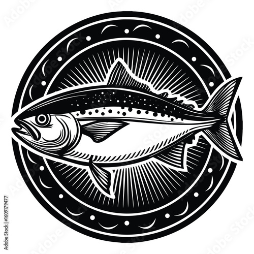 Fishing logo. Bass fish club emblem. Fishing theme vector illustration. Isolated on white Background	
