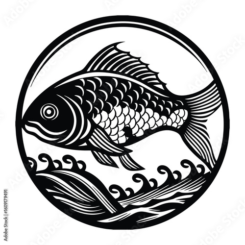 Fishing logo. Bass fish club emblem. Fishing theme vector illustration. Isolated on white Background	

