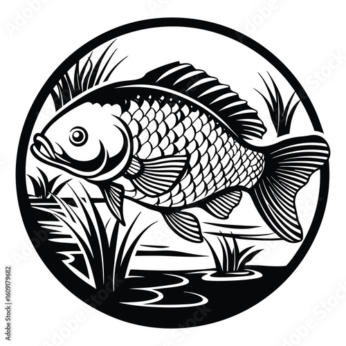 Fishing logo. Bass fish club emblem. Fishing theme vector illustration. Isolated on white Background	
