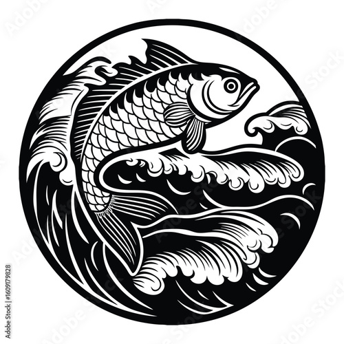 Fishing logo. Bass fish club emblem. Fishing theme vector illustration. Isolated on white Background	
