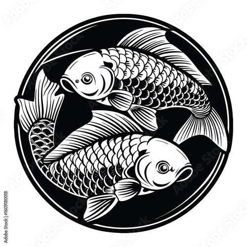 Fishing logo. Bass fish club emblem. Fishing theme vector illustration. Isolated on white Background	
