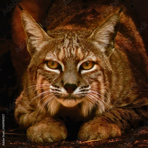 Canvas Print Bobcat Crouched with Eyes Forward