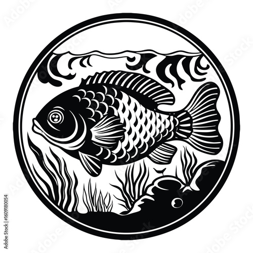 Fishing logo. Bass fish club emblem. Fishing theme vector illustration. Isolated on white Background	
