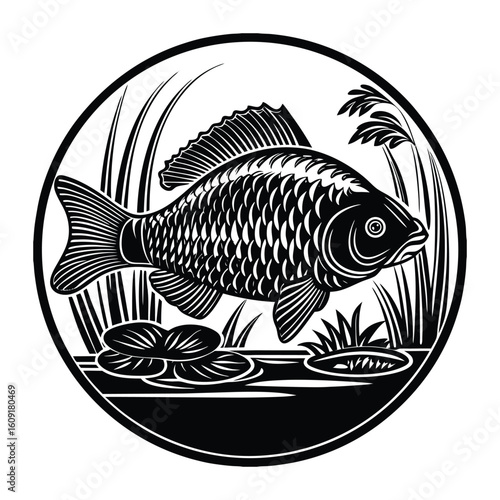 Fishing logo. Bass fish club emblem. Fishing theme vector illustration. Isolated on white Background	

