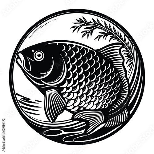 Fishing logo. Bass fish club emblem. Fishing theme vector illustration. Isolated on white Background	

