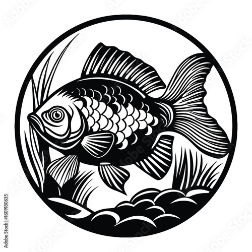 Fishing logo. Bass fish club emblem. Fishing theme vector illustration. Isolated on white Background	
