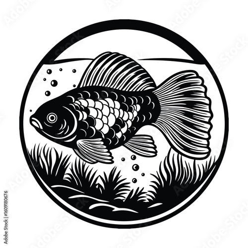 Fishing logo. Bass fish club emblem. Fishing theme vector illustration. Isolated on white Background	

