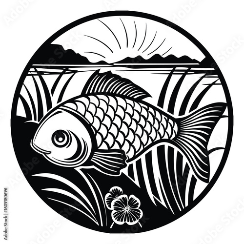 Fishing logo. Bass fish club emblem. Fishing theme vector illustration. Isolated on white Background	
