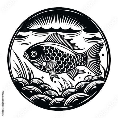 Fishing logo. Bass fish club emblem. Fishing theme vector illustration. Isolated on white Background	
