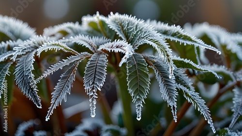 Wallpaper Mural Frost Crystals on Leaves in Morning Torontodigital.ca