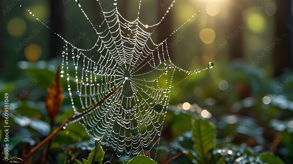 custom made wallpaper toronto digitalSpider Web with Dew in Forest Light