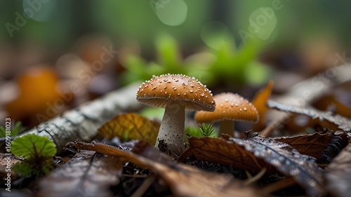 Wallpaper Mural Tiny Mushroom Among Forest Leaves Torontodigital.ca