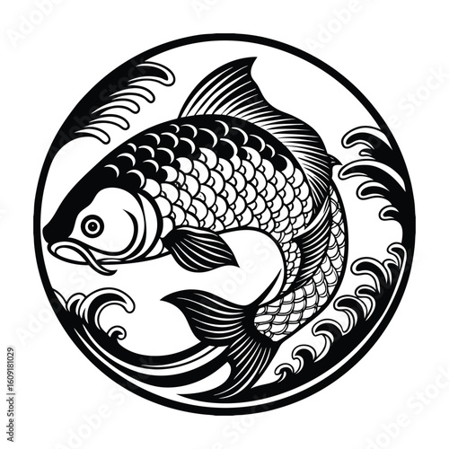 Fishing logo. Bass fish club emblem. Fishing theme vector illustration. Isolated on white Background	

