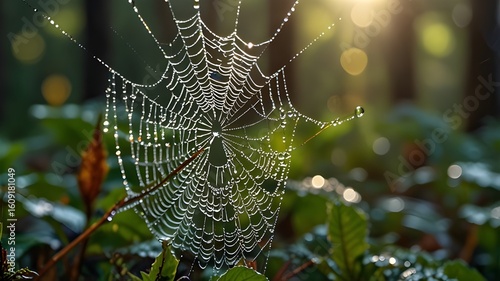 Wallpaper Mural Spider Web with Dew in Forest Light Torontodigital.ca