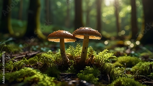 Wallpaper Mural Forest Mushrooms with Moss in Natural Light Torontodigital.ca