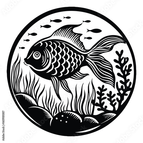 Fishing logo. Bass fish club emblem. Fishing theme vector illustration. Isolated on white Background	
