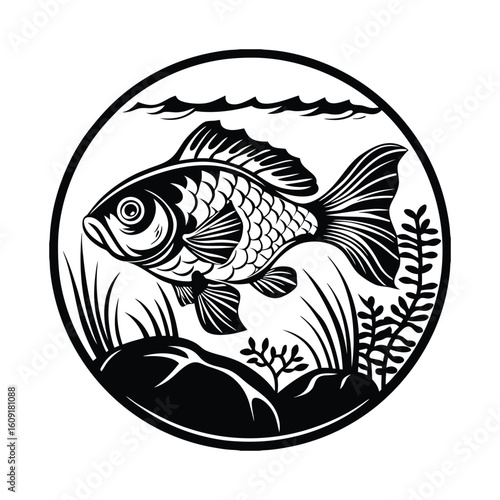 Fishing logo. Bass fish club emblem. Fishing theme vector illustration. Isolated on white Background	
