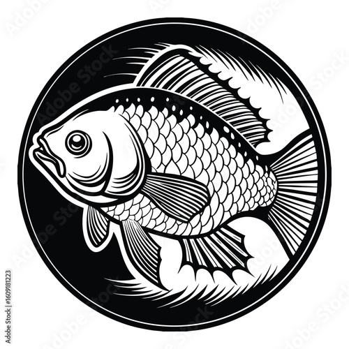 Fishing logo. Bass fish club emblem. Fishing theme vector illustration. Isolated on white Background	
