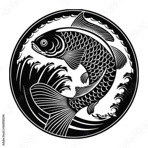 Fishing logo. Bass fish club emblem. Fishing theme vector illustration. Isolated on white Background	
