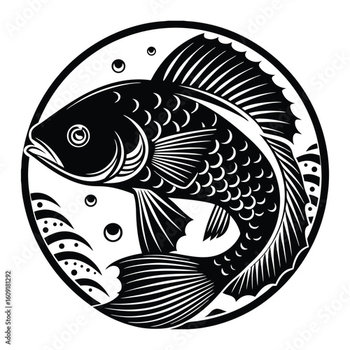 Fishing logo. Bass fish club emblem. Fishing theme vector illustration. Isolated on white Background	
