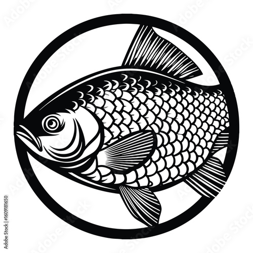 Fishing logo. Bass fish club emblem. Fishing theme vector illustration. Isolated on white Background	
