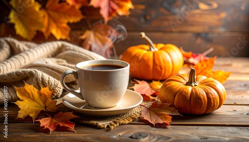 Autumnal coffee and pumpkins