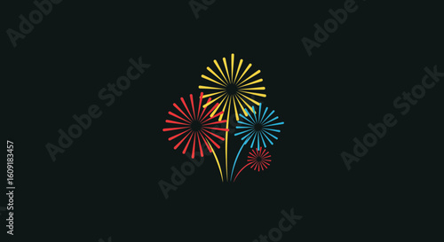 Vibrant stylized fireworks exploding upward in celebration for festive designs and event promotions