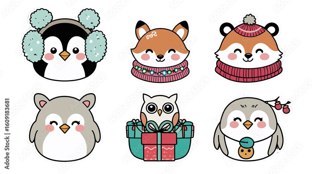 Fototapeta premium Cute Winter Animals Collection