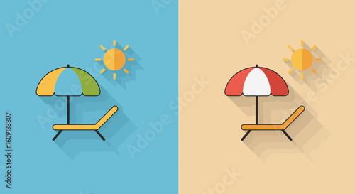 Relaxing beach getaway with lounge chair and umbrella under the summer sun for a tropical holiday